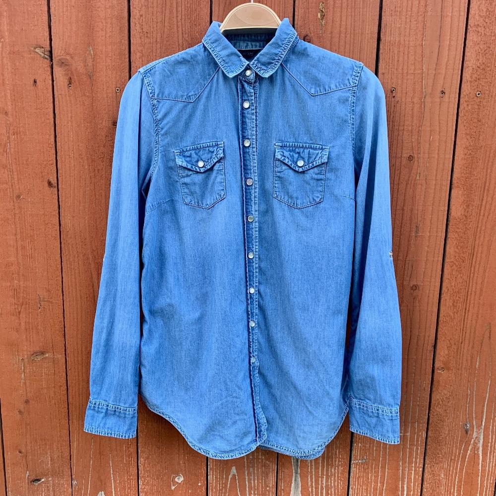 Topshop | Chambray Button Up Shirt Blouse